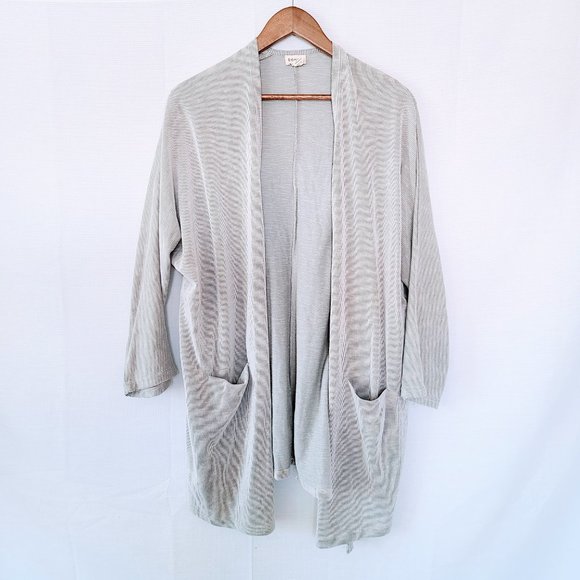 DONNI. Anthropologie Ribbed Long Line Striped Open Front Lagenlook Cardigan - Picture 5 of 10